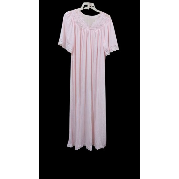 Vintage Shadowline Womens Pink Lace Nightgown size M USA-Made Sleepwear - Picture 1 of 9